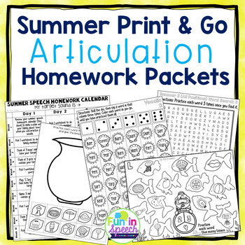 Preview of Summer Speech Therapy Homework Packets with Articulation Calendars