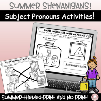Preview of Summer Speech Therapy Worksheets Activities Pronouns Verbs