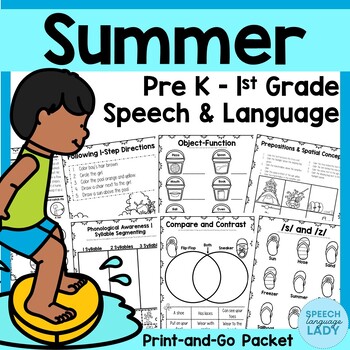 Preview of Summer Speech and Language Homework Packet | Preschool-1st Grade