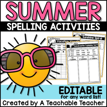 Preview of Summer Spelling Activities - EDITABLE