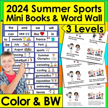 Preview of Summer Sports Paris France 2024 Mini Books 3 Levels Illustrated Word Wall