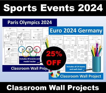 Preview of Summer Sports Bundle 2024 Classroom Wall Projects (Olympics Paris, Euro Germany)