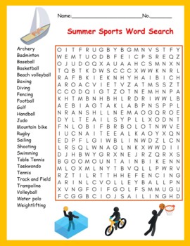 Preview of Summer Sports Word Search