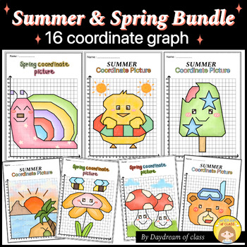 Preview of Summer & Spring Coordinate Graphing Mystery Pictures Bundle