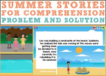 Preview of Summer Stories for Comprehension (Problem and Solution) BOOM CARDS