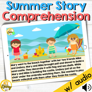 Preview of Summer Story Comprehension Answering WH Questions Boom Cards