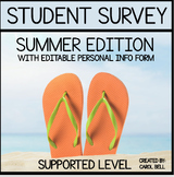 Summer Student Survey with Editable Personal Info Form Spe