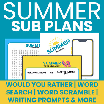 Preview of Summer Sub Plans- Word Search/Writing/Poetry/Word Scramble/Activity/Worksheets
