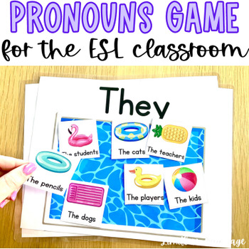 Preview of Summer Subject Pronouns sorting game for ESL beginners, pool themed