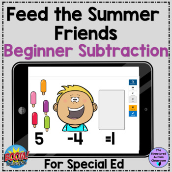 Preview of Summer Subtraction Feed the Kids Summer Foods Boom Cards Special Education