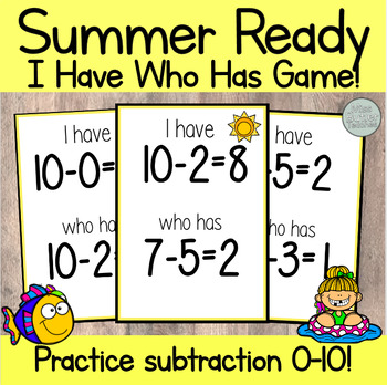 Preview of Summer Subtraction I Have Who Has Game - Kindergarten, 1st Grade