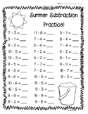 Summer Subtraction Practice! - 4 Leveled Worksheets! End of Year