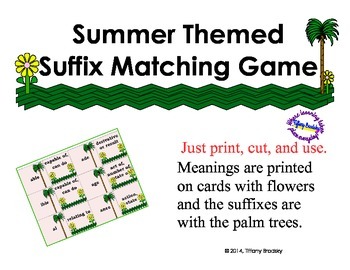 Preview of Summer Suffix Matching Game
