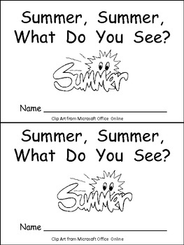 Preview of Summer, Summer, What Do You See Kindergarten Emergent Reader book