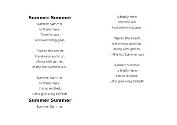 Preview of Summer Summer poem (editable)