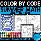 Summer Math Addition Color By Number Code 1st, 2nd, 3rd Gr