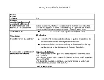 Preview of Summer Sun Risin' Lesson 4 "Describe" Lesson Plan