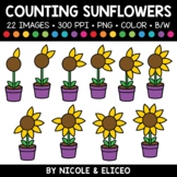 Summer Sunflower Counting Clipart + FREE Blacklines - Comm