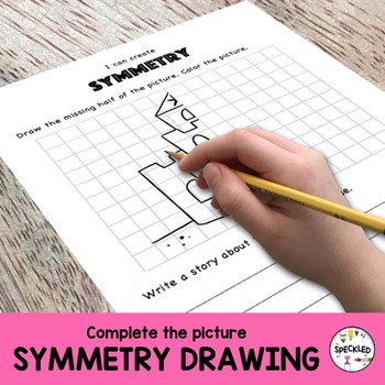 Preview of Summer Symmetrical Drawing Activity with Literacy and Math. Symmetry Drawing