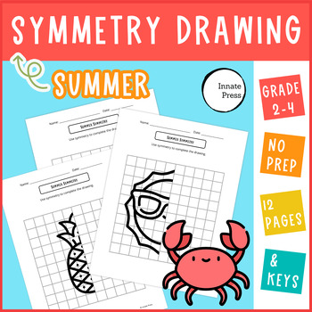 Preview of Summer Symmetry Drawing Worksheets for 2nd 3rd and 4th Grade Math