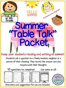 Preview of Summer "Table Talk" for 2nd, 3rd, or 4th Grade Fun Way to Keep Students Writing!