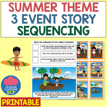 Preview of Summer Theme : 3 Event Story Sequencing Reading and Comprehension