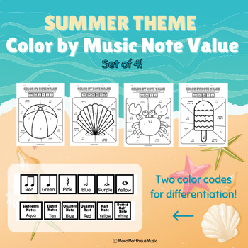 Preview of Summer Theme Color by Music Note Value Set