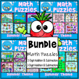 Summer Theme Math Puzzles 2 and 3 Digit Addition and Subtr