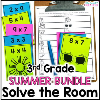 Preview of Summer Math Solve the Room 3rd Grade Bundle - Perfect for End of the Year!