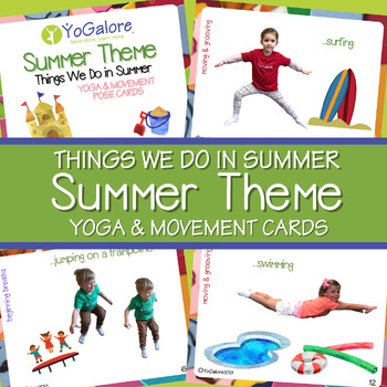 Preview of Summer Theme (Things We Do In Summer) Yoga & Movement Cards w/Memory Game