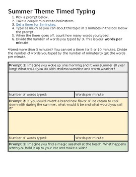 Preview of Summer Theme Timed Typing Prompts