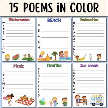Summer Themed Acrostic Poems | Summer Writing Activity | 15 Poems to Print
