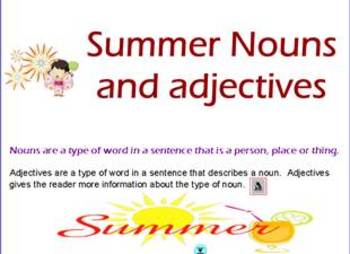 Preview of Summer Themed Adjectives and Nouns (Flipchart) Gr. K-3