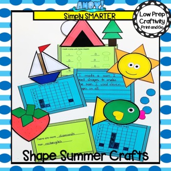Preview of Summer Themed Cut and Paste Shape Math Craftivities Bundle