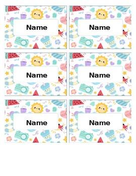 Preview of Summer Themed Editable Name Tags Locker Labels Book Bin Cubby for Classroom