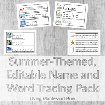 Preview of Summer-Themed, Editable Name and Word Tracing Pack