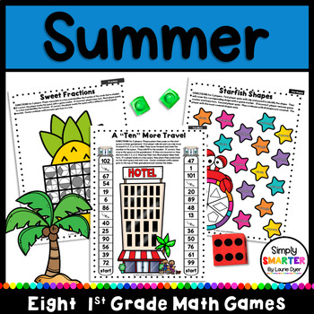 Preview of 50% OFF Summer Themed First Grade Math Games