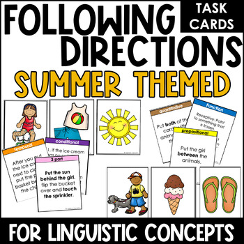 Summer Themed Following Directions Printable Cards for Linguistic Concepts