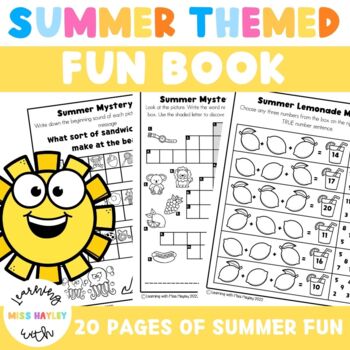 Preview of Summer Themed Fun Book NO PREP Activities Math and Literacy Worksheet Pack