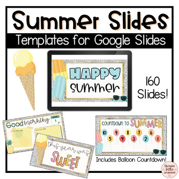 Preview of Summer Themed Google Slides Templates with Digital Balloon Countdown Slides