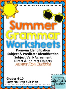 Preview of Summer Themed Grammar Worksheets