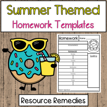 Preview of Summer Themed Homework Templates | Editable