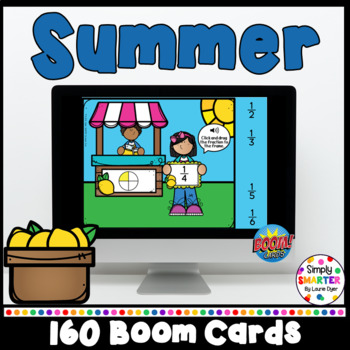 Preview of Summer Themed Math And Literacy Boom Card™ Decks