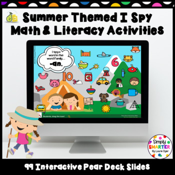 Preview of Summer Themed Math And Literacy Digital I Spy Pear Deck Activities