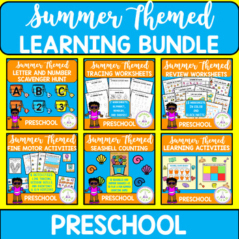 Preview of Summer Themed Math & Literacy BUNDLE for Preschool | End of Year Review Practice