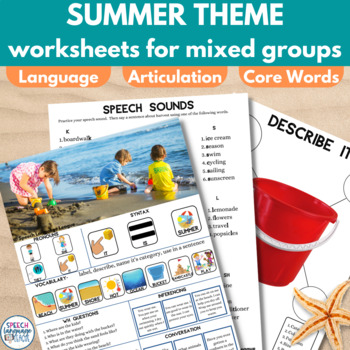 Preview of Summer Themed No Prep Worksheets for Speech Therapy Mixed Groups