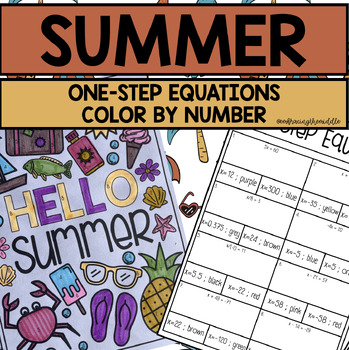 Preview of Summer Themed One Step Equations Color by Number | 7th Grade Math