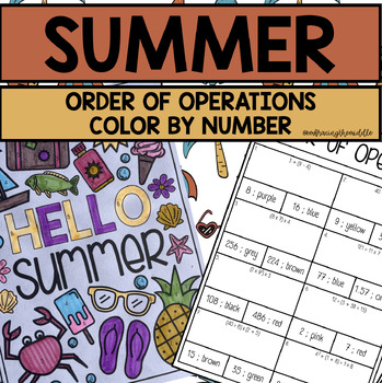 Preview of Summer Themed Order of Operations Color by Number | 7th Grade Math