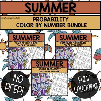 Preview of Summer Themed Probability Color By Number Bundle for Middle School Math