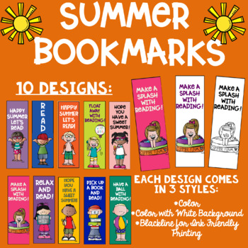 Preview of Summer Themed Reading Bookmarks Melonheadz Clip Art Ink Friendly